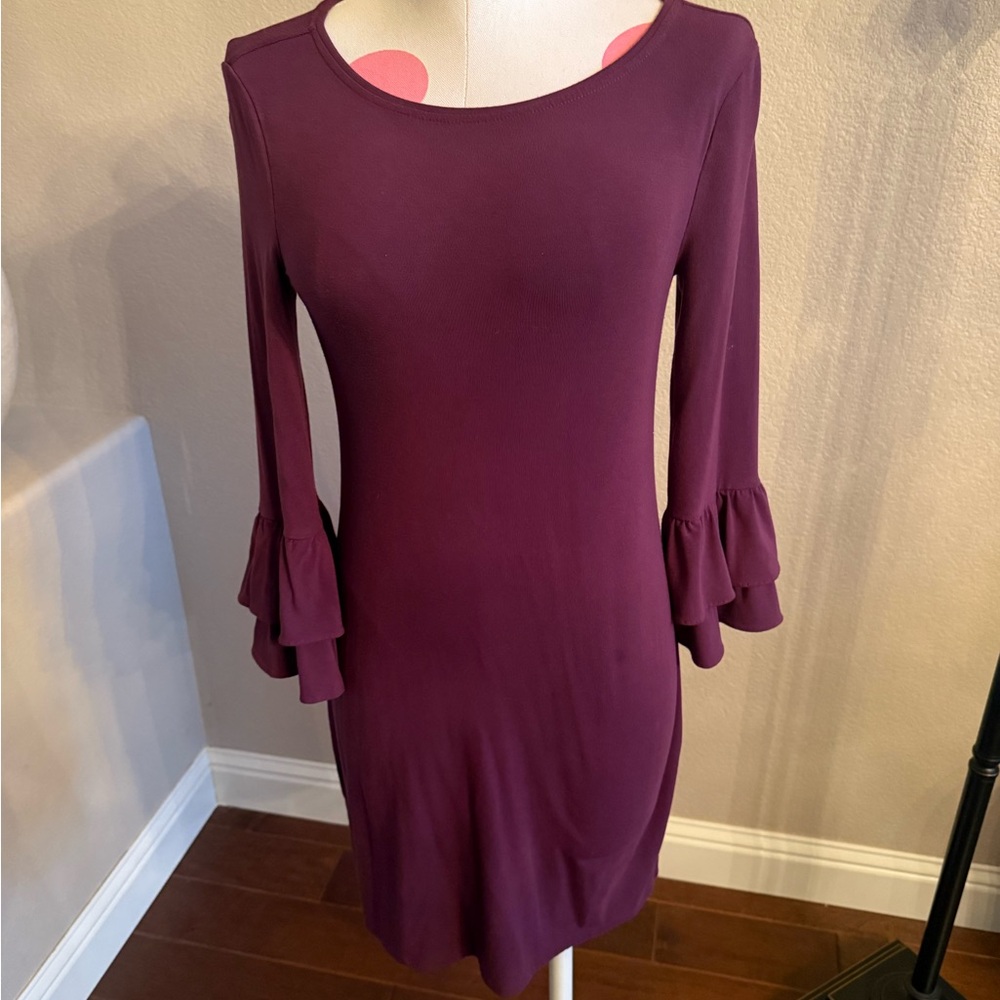WHBM Tiered-Sleeve Maroon Knit Shift Dress, Size XS